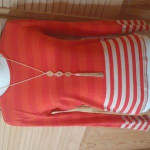 ANN TAYLOR Spring Orange Striped Long Sleeve Tee Top M